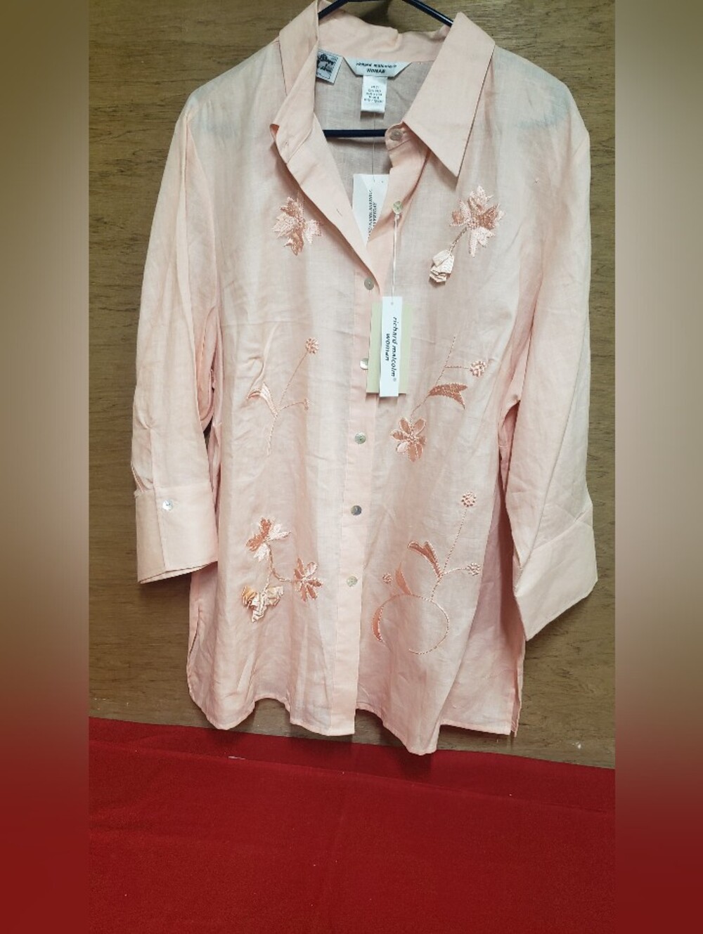 Richard Malcolm Light Peach Womens Button Up Embroidered Top 2X NWT